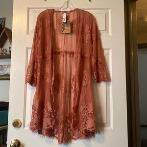 NWT dusty rose lace duster